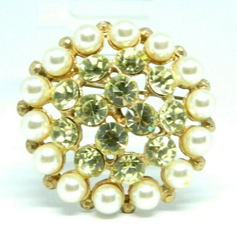 Yellow Rhinestone Faux Pearl Large Round Flower